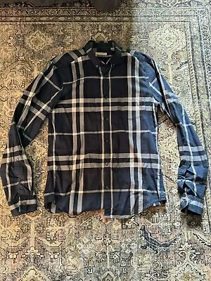 Men’s Burberry Brit Shirt Small Blue Nova Check Navy • $99