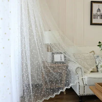 $15.20 • Buy White Floral Embroidered Sheer Curtain For Living Room Tulle Window Curtains