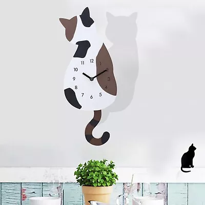 Creative Cartoon Cute Cat Wall Clock Home Decor Watch Way Tail Move • $22.49