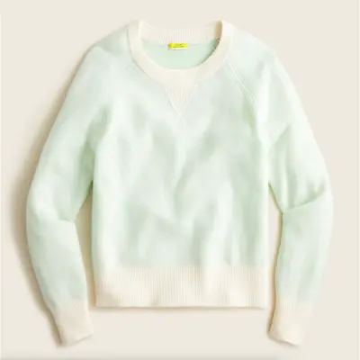 J. CREW Cashmere Plaited Relaxed Sweatshirt Sweater Wintermint Snow {3A47} • $140