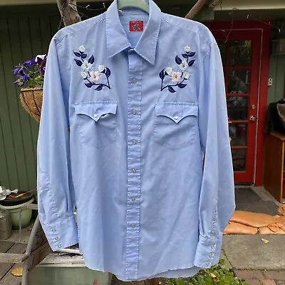 Vintage Chute # 1 Embroidered Western Pearl Snap Light Blue Size Medium/Small • $27.99