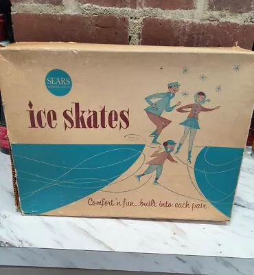 Vintage Sears 1950s White Leather Girls Ice Figure Skates W/Box Size 7 Kids • $19