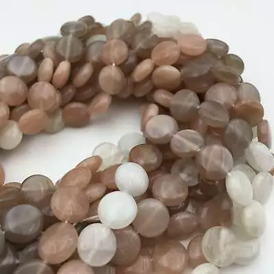 Multi-Color Moonstone Smooth Coin Shape Beads 6mm 8mm 10mm 15.5  Strand • $14.61