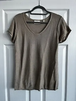 Ladies Bamford Beige Short Sleeve Jumper Sweater Top Linen Mix Size Large 14 • £14.99