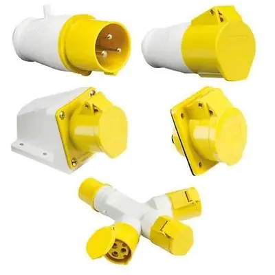 110V 16A 3Pin Yellow Industrial Plug & Sockets IP44 Weatherproof Male/Female • £7.99