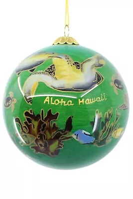 Hawaiian Christmas Ornament - Hand Painted Glass Ball W Box - Turtles And Fish • $16.26