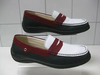 PADDERS SHOES Loafers 8 41 EEE WIDE FIT Red Blue White Leather Deck Boat Flats • £44.99