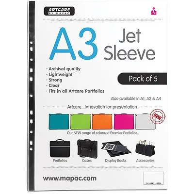 Mapac Jet Sleeve Pack A3 5 Pack For Portfolio Cases Folders Display Book Storage • £4.99