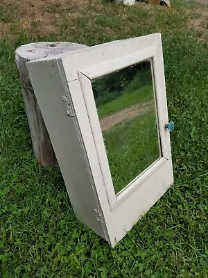 Antique Primitive Rustic Farm Hand Made Wood Medicine Cabinet W Mirror White 19  • $99.99