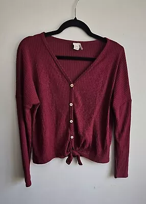 Anthropologie Paper Crane Maroon Tie Bottom Button Up Long Sleeve Size  XS  • $11