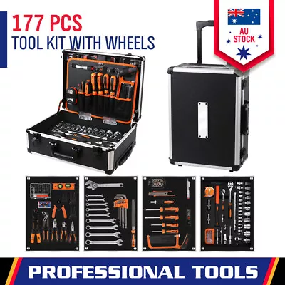 177-Piece Tool Box Kit Wheeled Trolley Case Toolbox Portable Mechanic Hand Tool • $169.99