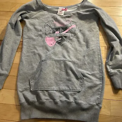 Victoria's Secret Pink  Grey M DOG GUITAR Sweater Dress Hoodie Long Fleece RARE • $18
