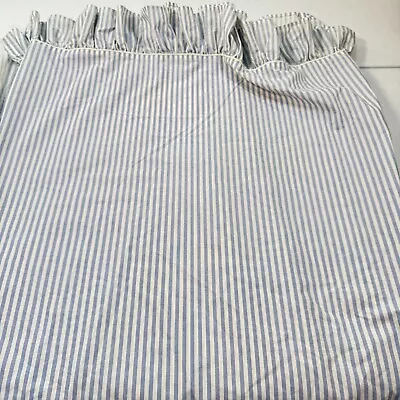 Laura Ashley Flat Sheet King Blue Stripes Cotton Ruffle French Country Shabby • $50