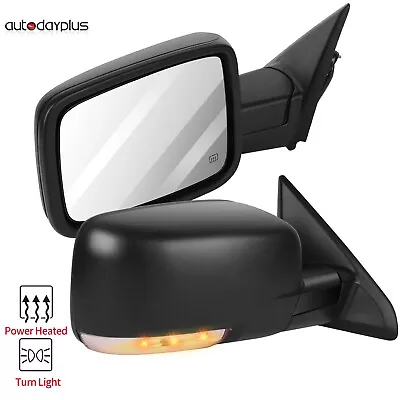 For 2009-17 Dodge Ram Pair Power Heated Signal Puddle Light Black Side Mirrors • $143.99