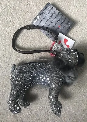 New FUZZY NATION Silver Sparkly Sequins Pug Dog Wristlet Coin Purse Bag W/Charm • $20.99