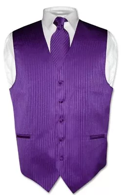 Men's Dress Vest & NeckTie Color Vertical Striped Design Neck Tie Set For Suit • $27.95