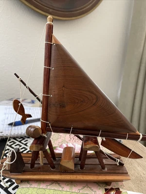 $25 • Buy Vintage Sailing Ship Boat Wood Wooden Model Pond Yacht