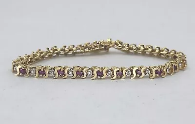 Vintage 14K Yellow Gold Ruby And Diamond Tennis Bracelet 1.43 Ctw 6  • $712
