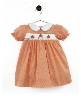 Petit Ami Orange Check Pumpkin Smocked Dress With Bloomers  12 18 24 Months • $39.10