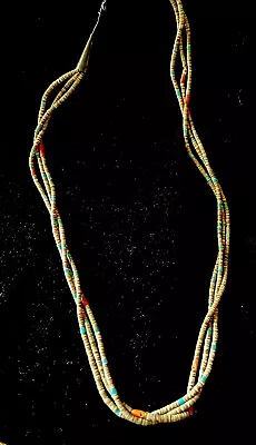 Vintage Santo Domingo Three-Strand Heishi Necklace With Turquoise And Coral • $40