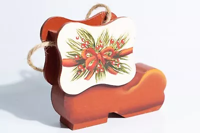 Vintage Wooden Christmas Ornament - Santa's Boot Shoe Holly Bow • $6.99