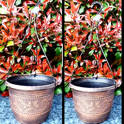 £11.99 • Buy PAIR 2 LARGE Acorn Copper Hanging Basket Planter Round Plant Pot Plastic Planter