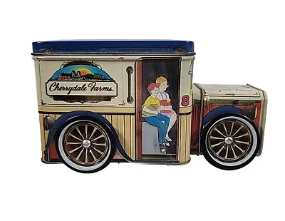 Vintage Cherrydale Farms Delivery Truck Tin Box Coin Bank With Rotating Wheels • $6.95