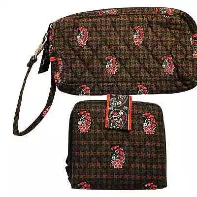 Vera Bradley Retired  Brown Houndstooth Pattern Mini Zip Wallet And Wristlet  • $32