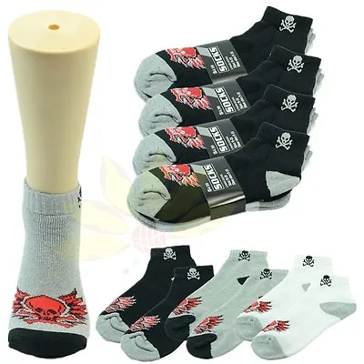 1 Dozen/12 Pairs Ankle/Quarter Crew Mens Socks Cotton Low Cut Size 9-13 Skull • $6.99