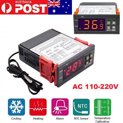 $13.99 • Buy 110V-240V Temperature Controller Control Temp Thermostat Switch 2 Relay + Sensor