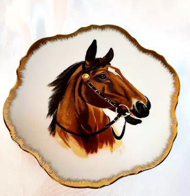 Vintage Kelvin's Porcelain Horse Equestrian Portrait Wall Plate Gold Rim JAPAN • $11.97