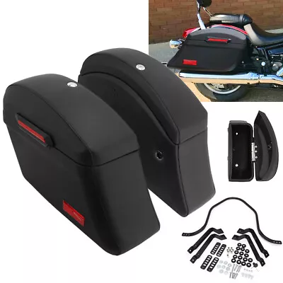 Hard Motorcycle Saddle Bags Saddlebags W/ Mounting Kit For Harley Honda Yamaha • $266.99