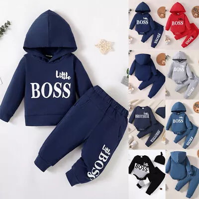 Baby Boys Newborn Sweatshirt LITTLE BOSS Tops Pants Tracksuit Outfit Set Clothes • £2.39