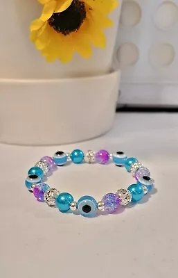 BLUE EVIL EYE BRACELET Beaded Stretch Protection Mal De Ojo Kabbalah Bracelet  • $9.98