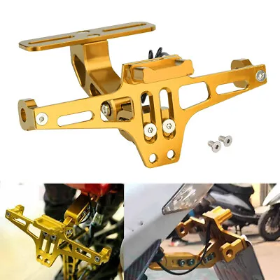 Motorcycle Fender Eliminator Tail Tidy License Plate Holder With LED Light Gold • $22.49