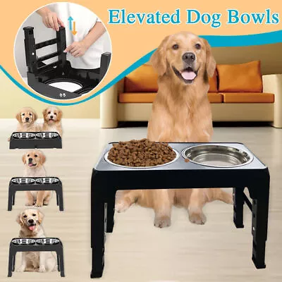 Stainless Steel Elevated Dog Bowls With Adjustable Stand Bowl For Food And Water • $22.99