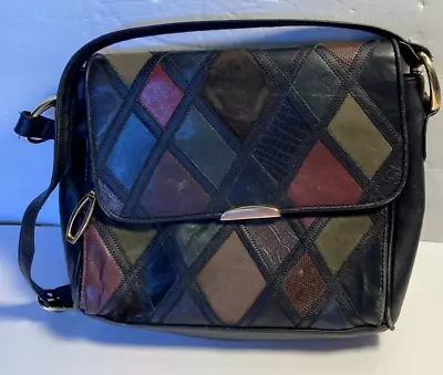 Cabin CreekFaux Leather Chic Shoulder Bag Black Multicolor Patchwork Purse • $18.99