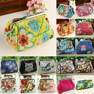 Women's Retro Coin Wallet Keys Card Holder Bags Floral Small Mini Purse Handbag- • £2.99