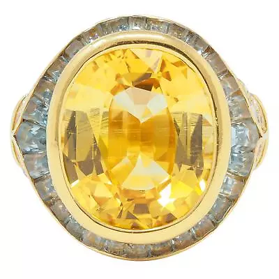 Bulgari Vintage Yellow Sapphire Aquamarine Diamond 18 Karat Gold Halo Ring • $42900