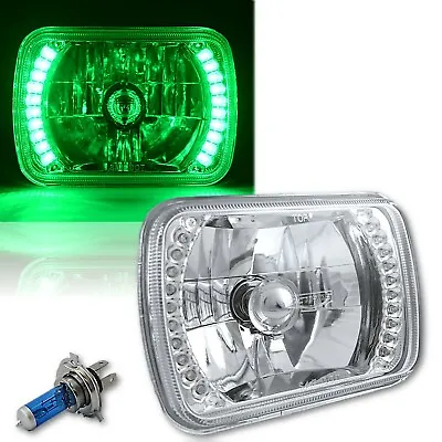 7X6 Green LED Halo Halogen Crystal Headlight Headlamp Angel Eye H4 Light Bulb • $34.95