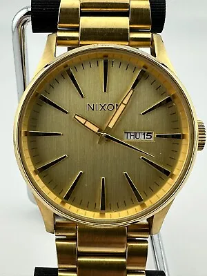 Nixon Sentry SS Gold Men's Day Date Quartz Stainless Steel Watch - A356502 • $120