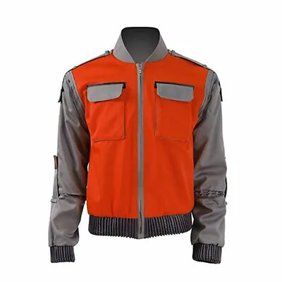 Men's Costume Back To The Future Marty Jacket Cosplay Baseball Coat Red Orange  • $72.14