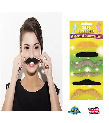 6Pcs STICK ON MOUSTACHES Tash Tashes Fake Moustache Mexican Mens Fancy Dress  • £3.07