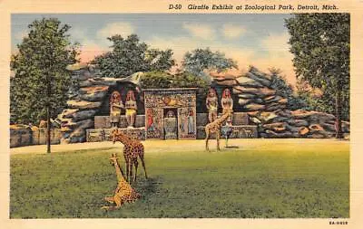 $5.03 • Buy Detroit, Michigan MI  GIRAFFES Sculptures~Hieroglyphics ZOOLOGICAL PARK Postcard