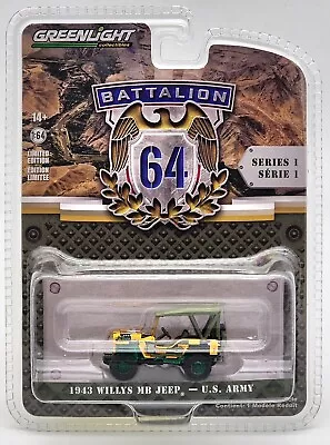 GREENLIGHT GREEN MACHINE BATTALION 64 S1 1943 WILLYS MB JEEP U.S. ARMY RR's • $12.99