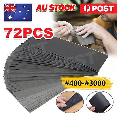 72x Sandpaper Wet Dry Sanding Sheet 400 600 800 1000 1200 1500 2000 3000 Grit AU • $15.95