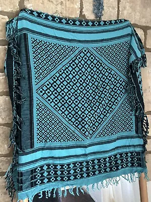 H&M Square Bedouin Scarf Aqua And Black Tassels • £5