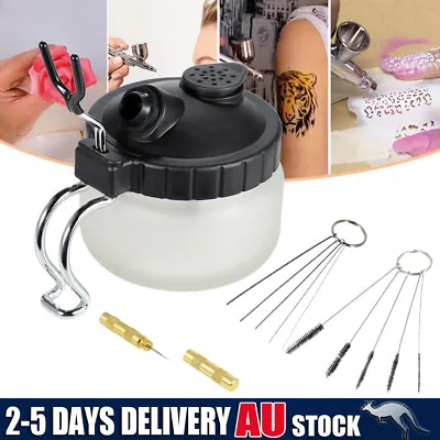 304ml Airbrush Cleaner Cleaning Jar Pot Airbrush Stand Needle Nozzle Brush Set • $22.89