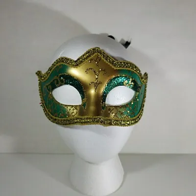 Venetian Mask Gold/Green Hand Painted Carnival Mardi Gras Masquerade VenizaITALY • $14.99