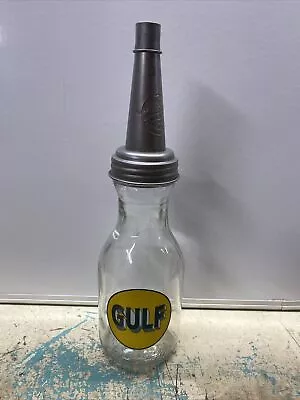 Gulf Motor Oil Bottle Spout Cap Glass Vintage Style Gas Station • $19.99